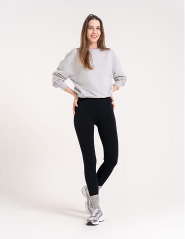 Legginsy damskie ocieplane modelujące z wysokim stanem z wiskozą - CZARNY