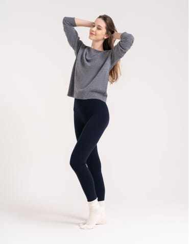 Legginsy damskie ocieplane modelujące z wysokim stanem z wiskozą - GRANATOWY