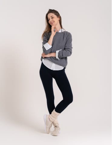 Legginsy ocieplane - Legginsy damskie ocieplane modelujące z wysokim stanem z wiskozą GRANATOWY - produkt 8