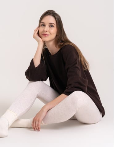 Legginsy ocieplane - Damskie legginsy modelujące z wysokim stanem i wiskozą w prążek KREMOWY - produkt 5