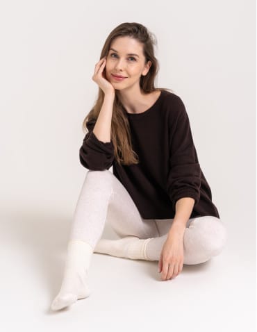 Legginsy ocieplane - Damskie legginsy modelujące z wysokim stanem i wiskozą w prążek KREMOWY - produkt 6