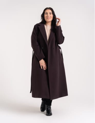 Płaszcz damski elegancki z rozcięciem z tyłu taliowany casual