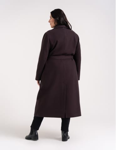 Płaszcz damski elegancki z rozcięciem z tyłu taliowany casual - produkt 2