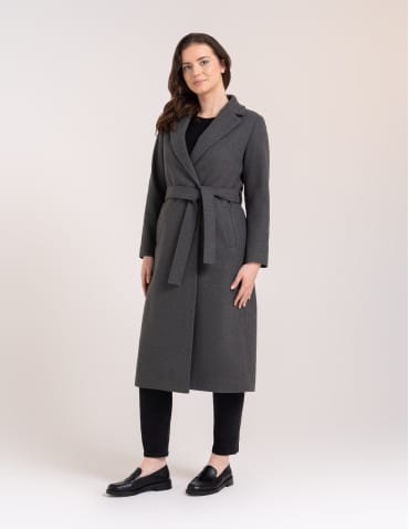 Kurtki zimowe - Płaszcz damski elegancki z rozcięciem z tyłu taliowany casual SZARY - produkt 1
