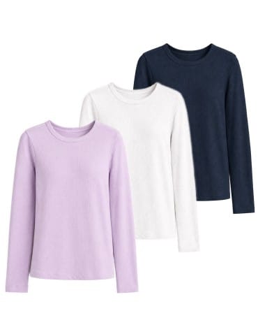 Bluzki damskie longsleeve wielopak z bawełną organiczną prążkowane 3-pak L