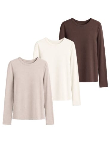 Gładkie bluzki damskie longsleeve dopasowane Wielopak z długim rękawem 3-pak XL
