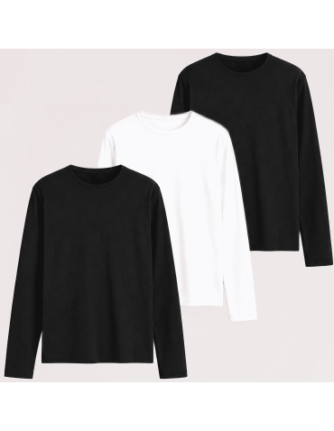 Bluzka męska z długim rękawem bawełniana wielopak longsleeve klasyczny gładki 3-pak 3XL