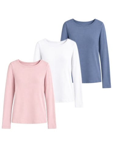 Gładkie bluzki longsleeve damskie dopasowane z miękkiej bawełnianej dzianiny 3-pak 3XL