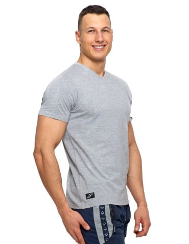 Koszulki i Tank Topy - T-shirt męski bawełniany PREMIUM LINE dekolt w serek SZARY - produkt 4