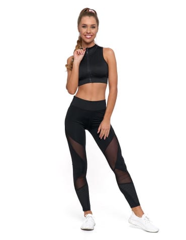 Legginsy damskie - Legginsy damskie sportowe z siateczką CZARNY - produkt 2
