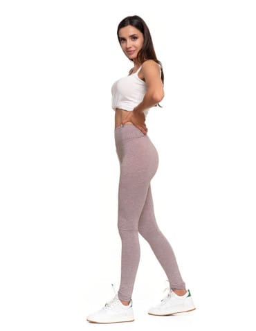 Legginsy damskie - Klasyczne legginsy damskie z wysokim stanem BEŻOWY - produkt 4