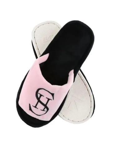 Kapcie i bambosze - Kapcie damskie z ozdobnym haftem RÓŻOWY - produkt 1