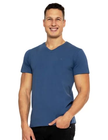 Koszulki i Tank Topy - Koszulka męska bawełna Premium T-shirt dekolt w serek NIEBIESKI - produkt 1