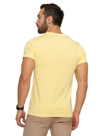 Koszulki i Tank Topy - Koszulka męska bawełna Premium T-shirt dekolt w serek ŻÓŁTY - produkt 3