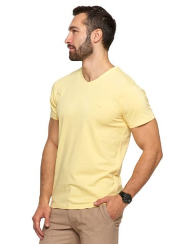 Koszulki i Tank Topy - Koszulka męska bawełna Premium T-shirt dekolt w serek ŻÓŁTY - produkt 4