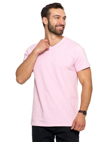 Koszulki i Tank Topy - Koszulka męska bawełna Premium T-shirt dekolt w serek RÓŻOWY - produkt 2