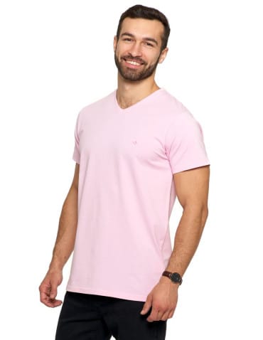 Koszulki i Tank Topy - Koszulka męska bawełna Premium T-shirt dekolt w serek RÓŻOWY - produkt 4
