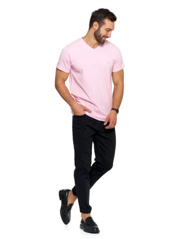 Koszulki i Tank Topy - Koszulka męska bawełna Premium T-shirt dekolt w serek RÓŻOWY - produkt 6