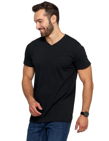 Koszulki i Tank Topy - Koszulka męska bawełna Premium T-shirt dekolt w serek CZARNY - produkt 2