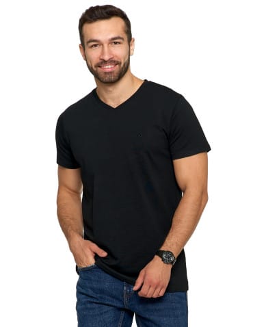 Koszulki i Tank Topy - Koszulka męska bawełna Premium T-shirt dekolt w serek CZARNY - produkt 4