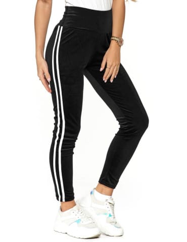 Legginsy damskie - Legginsy damskie welurowe z lampasem CZARNY - produkt 2