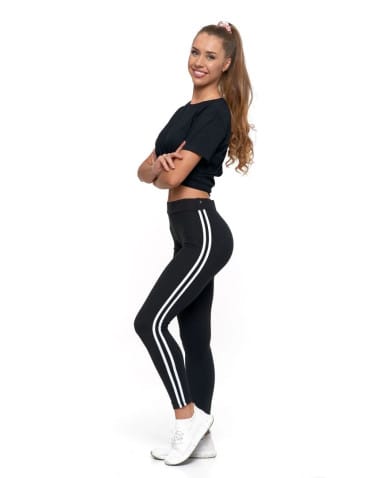 Legginsy damskie - Legginsy damskie z lampasami typu peach touch CZARNY - produkt 3