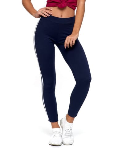 Legginsy damskie z lampasami typu peach touch - GRANATOWY