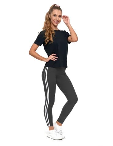 Legginsy damskie z lampasami typu peach touch - SZARY