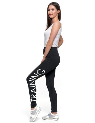 Legginsy damskie - Sportowe czarne legginsy damskie z wysokim stanem CZARNY - produkt 1