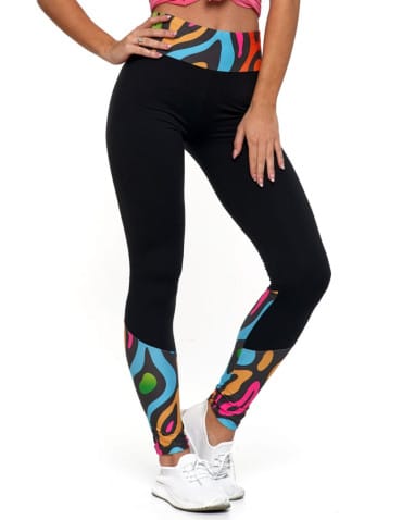 Legginsy damskie - Sportowe legginsy damskie z podwyższonym stanem CZARNY - produkt 1