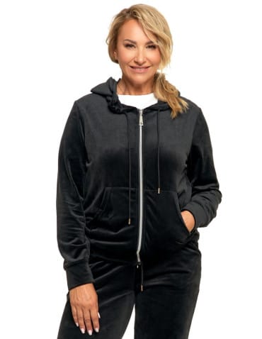 Bluzy damskie - Welurowa bluza damska zapinana na zamek CZARNY - produkt 1