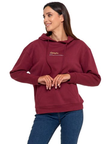 Bluzy damskie - Bluza damska z kapturem i haftowanym napisem BORDOWY - produkt 4
