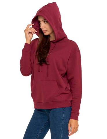 Bluzy damskie - Bluza damska z kapturem i haftowanym napisem BORDOWY - produkt 5