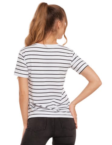 Koszulki i T-shirty - T-shirt damski koszulka w paski ze złotym nadrukiem BIAŁY - produkt 2