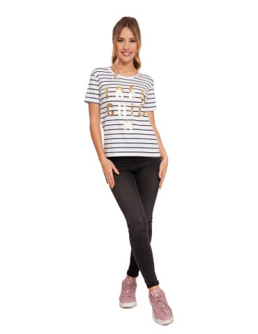 Koszulki i T-shirty - T-shirt damski koszulka w paski ze złotym nadrukiem BIAŁY - produkt 8
