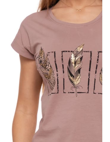 Koszulki i T-shirty - Koszulka damska T-shirt bawełniany ze złotym nadrukiem BEŻOWY - produkt 4