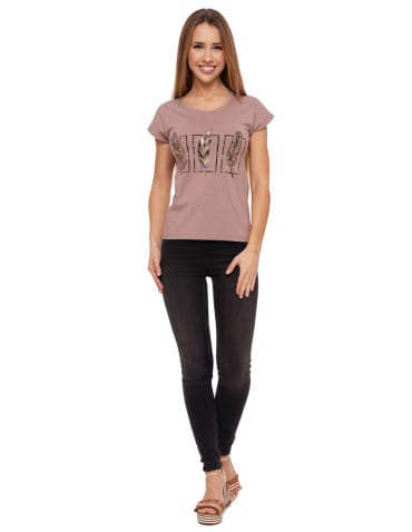 Koszulki i T-shirty - Koszulka damska T-shirt bawełniany ze złotym nadrukiem BEŻOWY - produkt 6