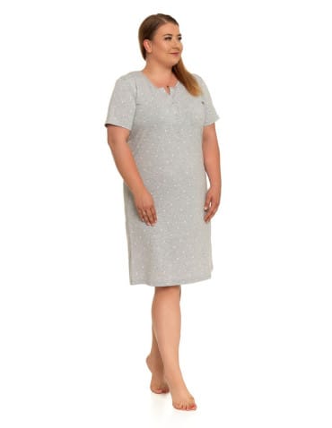 Koszule nocne - Koszula nocna damska z krótkim rękawem rozpinana Plus Size JASNY SZARY - produkt 5