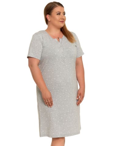 Koszule nocne - Koszula nocna damska rozpinana z krótkim rękawem plus size JASNY SZARY - produkt 3