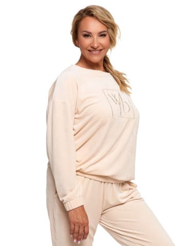 Bluzy damskie - Bluza damska welurowa bez kaptura BEŻOWY - produkt 2