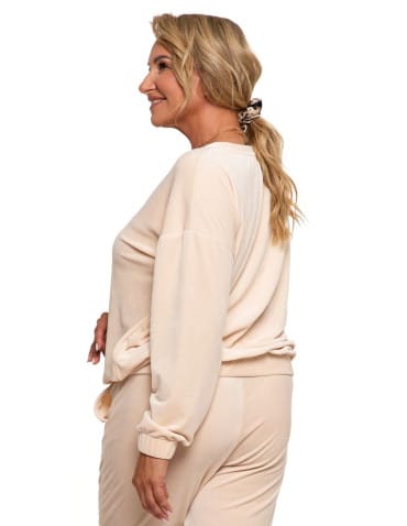 Bluzy damskie - Bluza damska welurowa bez kaptura BEŻOWY - produkt 3