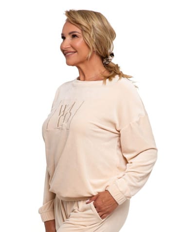 Bluzy damskie - Bluza damska welurowa bez kaptura BEŻOWY - produkt 6