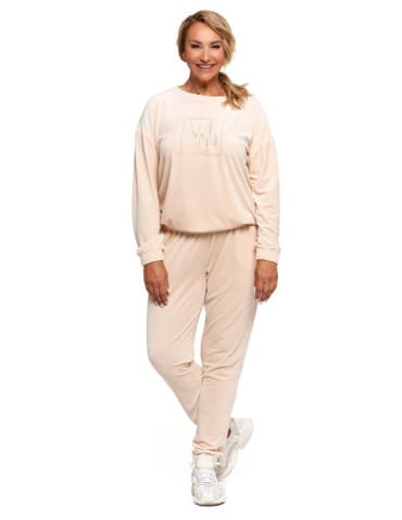 Bluzy damskie - Bluza damska welurowa bez kaptura BEŻOWY - produkt 8