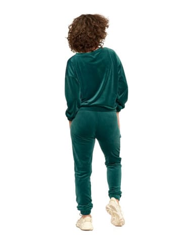 Bluzy damskie - Bluza damska welurowa bez kaptura ZIELONY - produkt 8