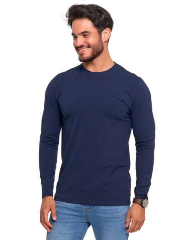 Koszulki i Tank Topy - Longsleeve koszulka męska bawełniana z długim rękawem GRANATOWY - produkt 1