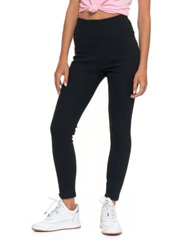 Legginsy damskie - Prążkowane legginsy damskie z wysokim stanem ocieplane CZARNY - produkt 3