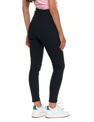 Legginsy damskie - Prążkowane legginsy damskie z wysokim stanem ocieplane CZARNY - produkt 4