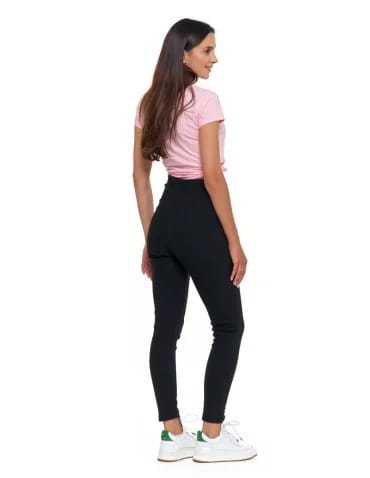 Prążkowane legginsy damskie z wysokim stanem ocieplane - CZARNY - produkt 2