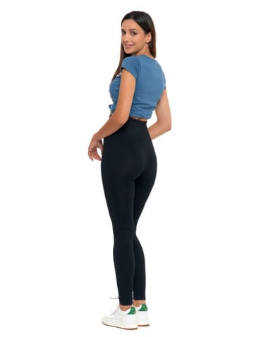Legginsy damskie - Legginsy damskie z wysokim stanem prążkowane sportowe CZARNY - produkt 3