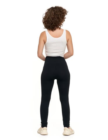 Legginsy damskie - Legginsy damskie z wysokim stanem prążkowane sportowe CZARNY - produkt 6